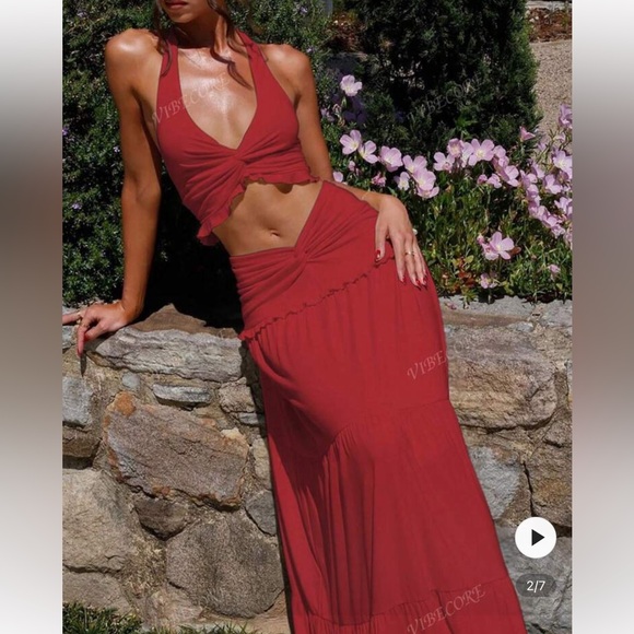 SHEIN Dresses & Skirts - SHEIN Women's Red Maxi Skirt and Top set XS/2